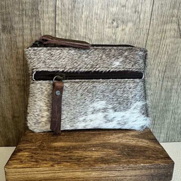 Double Zip Pouch Genuine Cow Hide & Leather Wallet NeW FAST SHIP - Picture 1 of 3